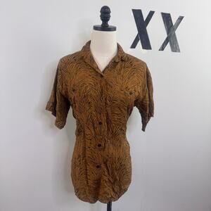 Vintage 80s Short Circuit Brown Tiger Stripes Button-Up Shirt New Wave Blouse S